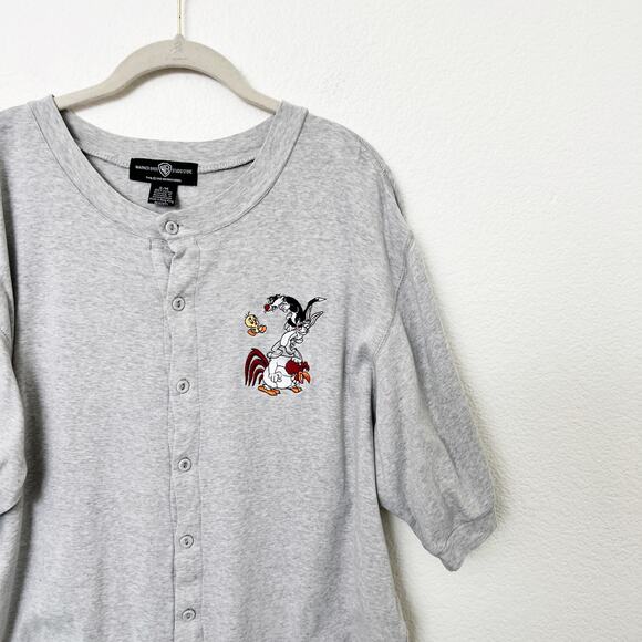 [Vintage] 90s Warner Brothers Sz S/M Gray Looney Tunes Bugs Bunny Sleep Onesie - Picture 5 of 11
